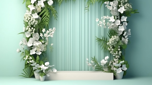 wedding flower backdrop in pastel green background