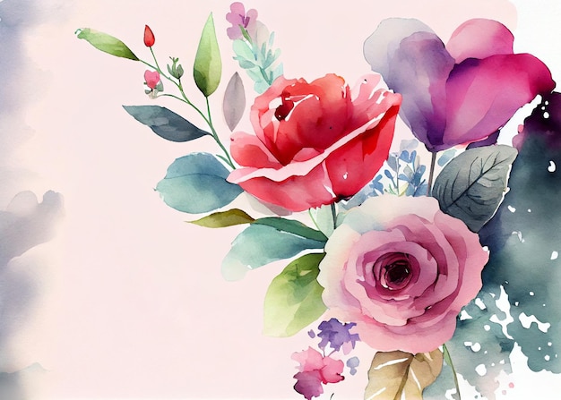 Wedding invitation card watercolor flowers AI Generated