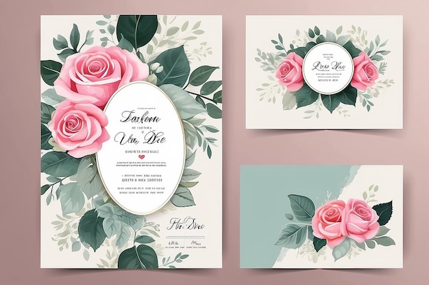 Photo wedding invitation card with beautiful rose and leaves