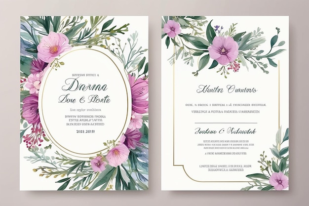 Photo wedding invitation cards with floral elements