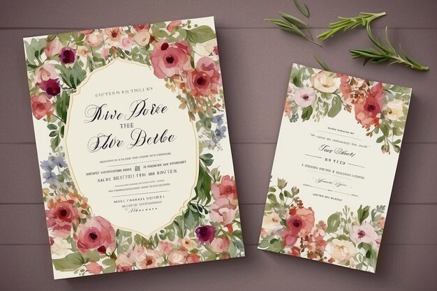 Photo wedding invitation cards with floral elements