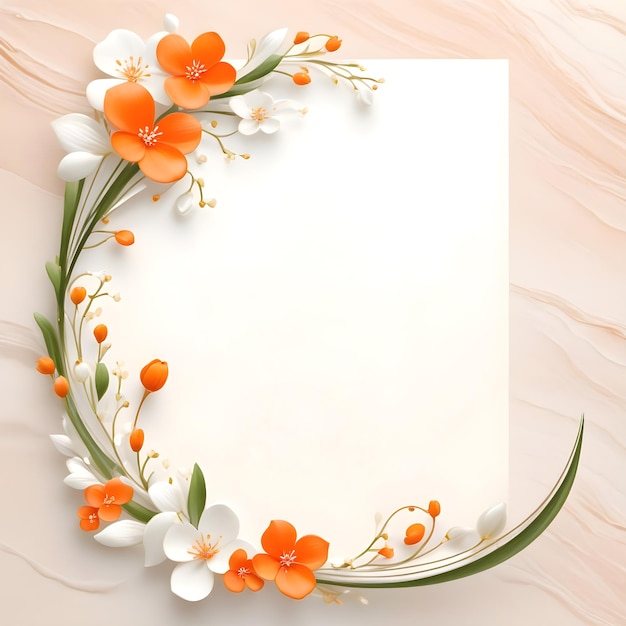 wedding invitation modern concept orange card with spring flower generative ai