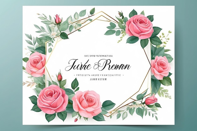 Photo wedding invitation template with beautiful flower frame rose