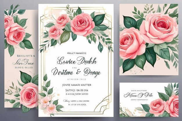 Photo wedding invitation template with beautiful flower rose