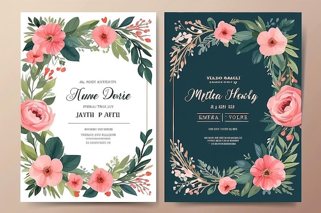 Photo wedding invitation template with flower frame