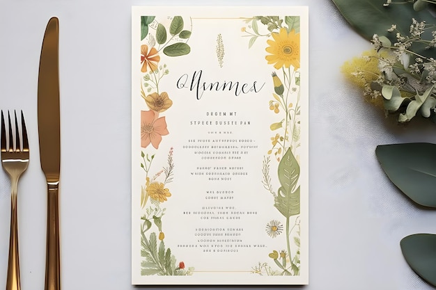 Photo a wedding invitation for a wedding with flowers and leaves