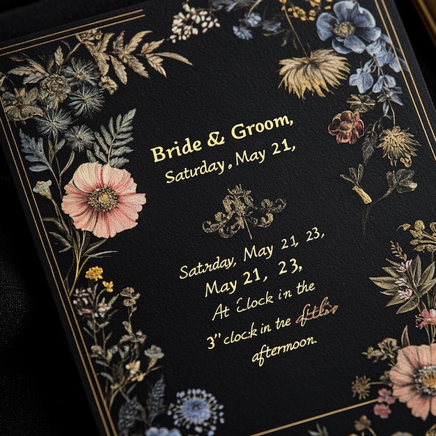 Wedding invitation with black and gold background