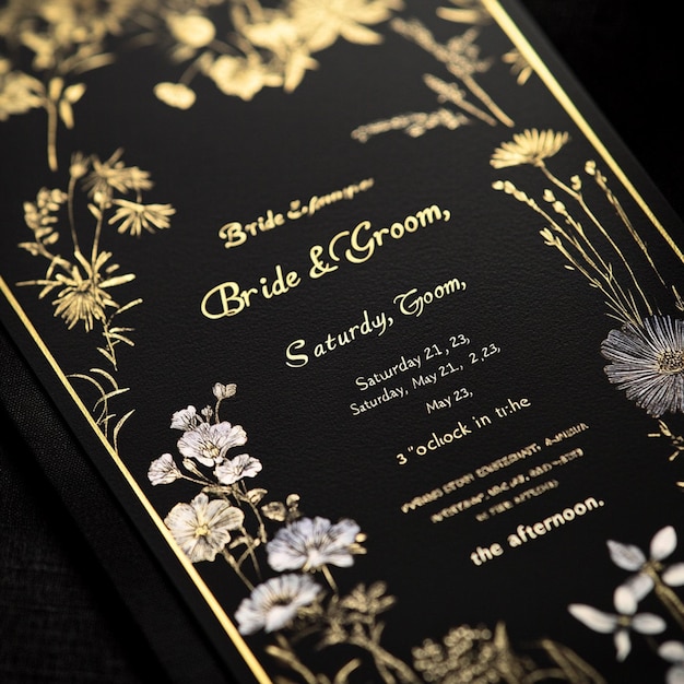 Wedding invitation with black and gold background