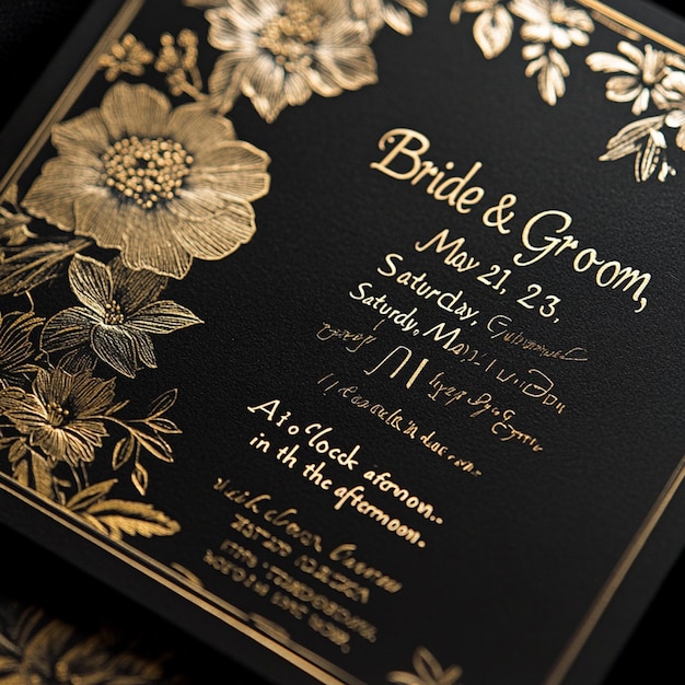 Wedding invitation with black and gold background