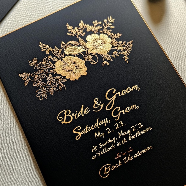 Wedding invitation with black and gold background