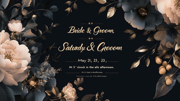 Wedding invitation with black and gold background