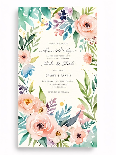 Photo a wedding invitation with flowers on it and a place for a wedding