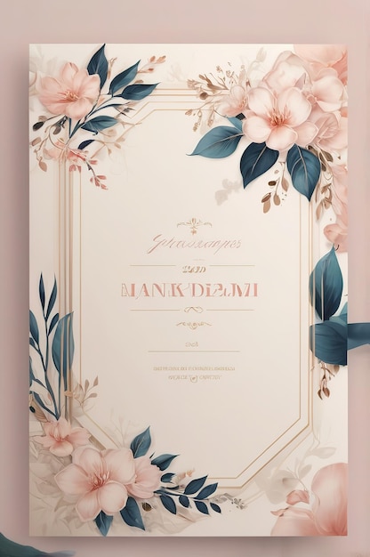 a wedding invitation with flowers and a ribbon