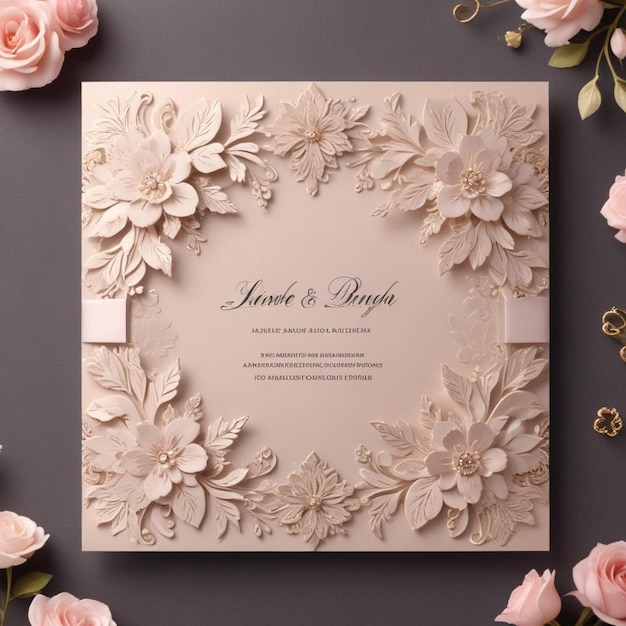 A wedding invitation with flowers and roses