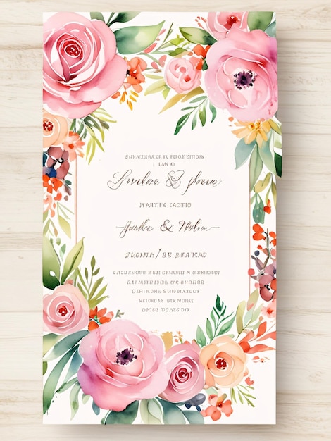 a wedding invitation with a pink and white flower on it