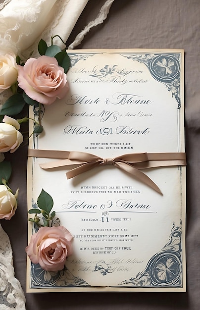 Photo a wedding invitation with a ribbon and a bow