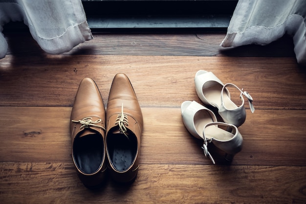 Wedding men shoe and waman shoe on wedding ceremony day