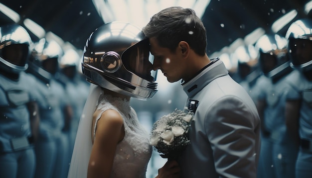 Photo wedding photographer in space futuristic wedding