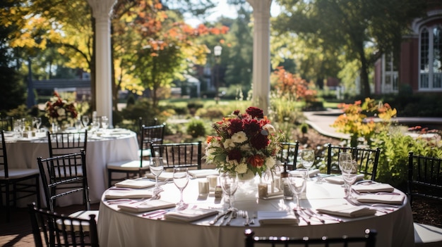 Wedding reception venue with a garden view