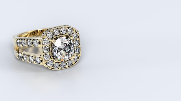 Wedding ring gold silver diamond engagement fashion marriage stone 3d render