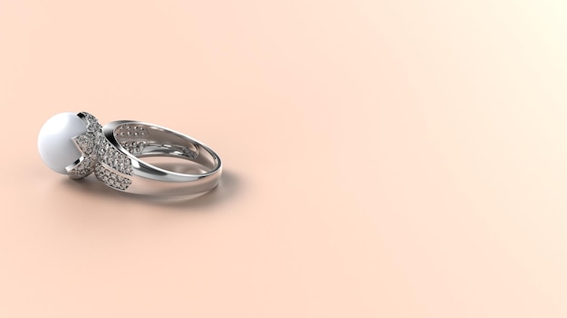 Wedding ring gold silver diamond engagement pearl fashion marriage stone 3d render