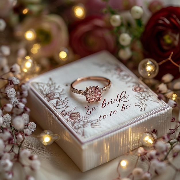 Photo a wedding ring is on a box with a flower decoration on the top