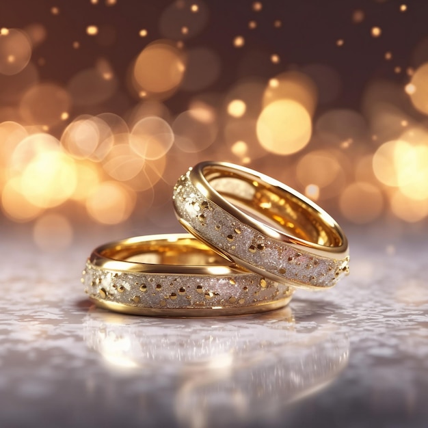 wedding rings on a background of lights