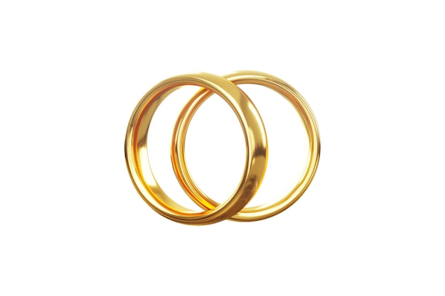 Wedding rings isolated on white background closeup The concept of love relationship addiction marriage separation heartache 3D render 3D illustration