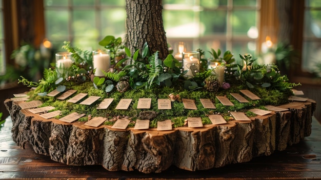 Wedding seating plan and rustic wedding decor Moss bark wood crafting cards