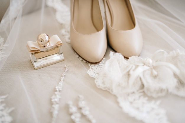 Wedding shoes of the bride, beautiful fashion