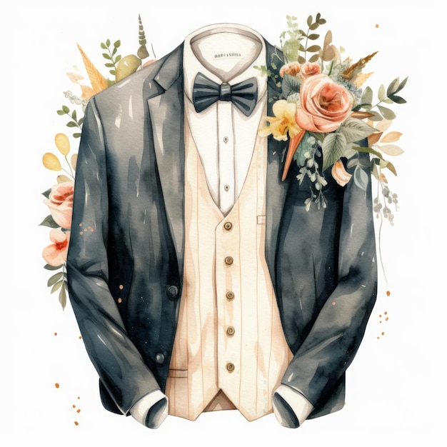 Wedding suit watercolor wedding clipart generative AI