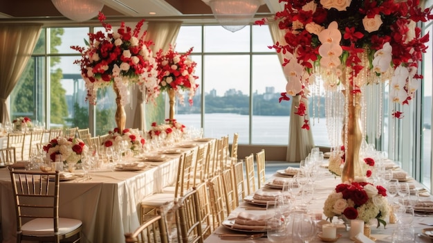 Wedding venue decor with floral arrangements and elegant decors AI generated