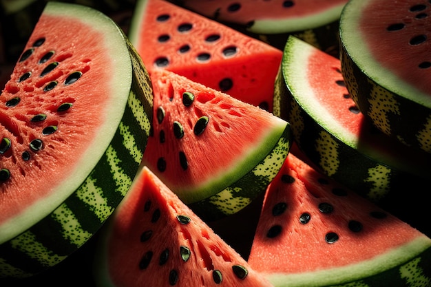 Wedges of juicy fresh sliced watermelon