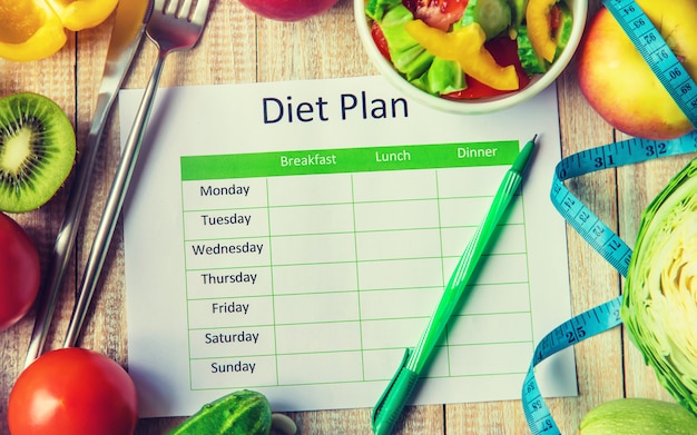 Weekly diet plan. The concept of proper nutrition. Selective focus.