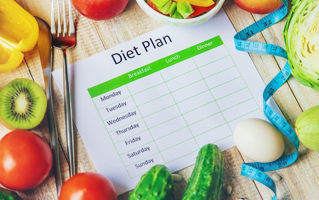 Weekly diet plan. The concept of proper nutrition. Selective focus.