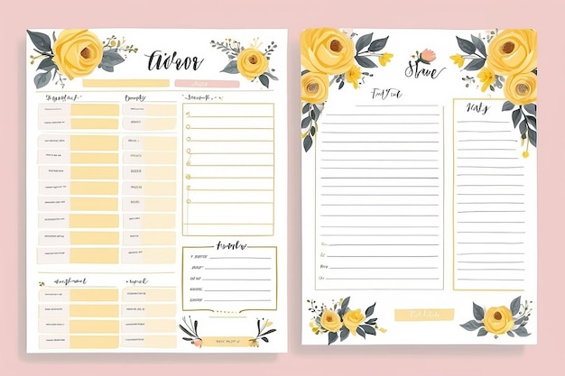 Photo weekly planner and todo list template with rose yellow