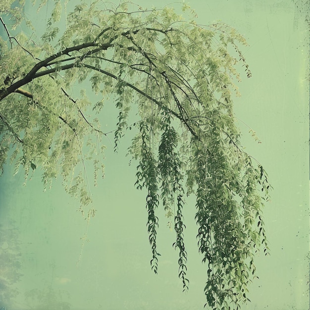 Weeping Willow Branches with Green Leaves