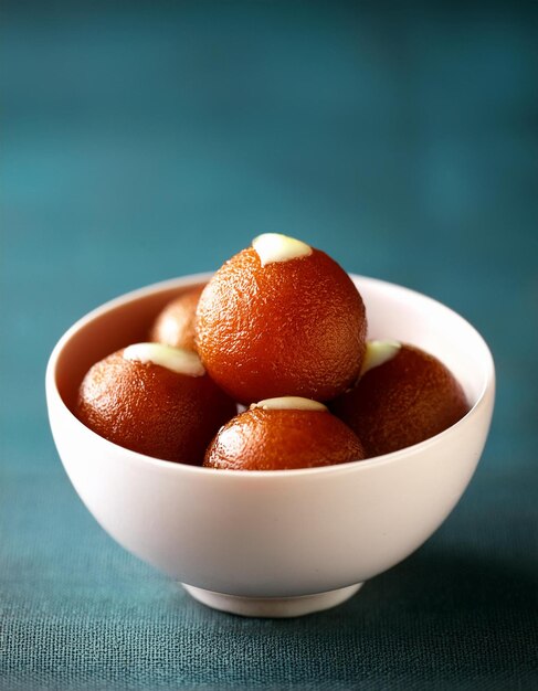 Photo weet gulab jamun served in white bowl famous