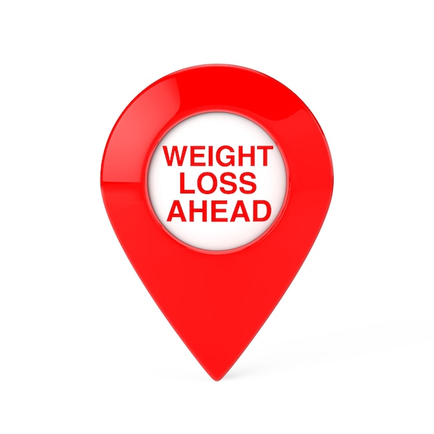 Weight Loss Ahead Red Map Pointer Pin on a white background. 3d Rendering