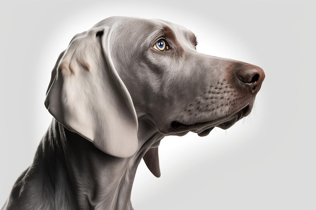 Weimaraner dog close up portrait in profile on white gradient background