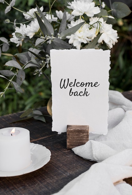 Welcome back message and flowers