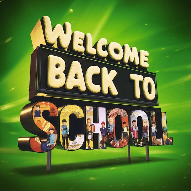 Welcome back to school doodle text with rocket launch learning items in chalkboard background