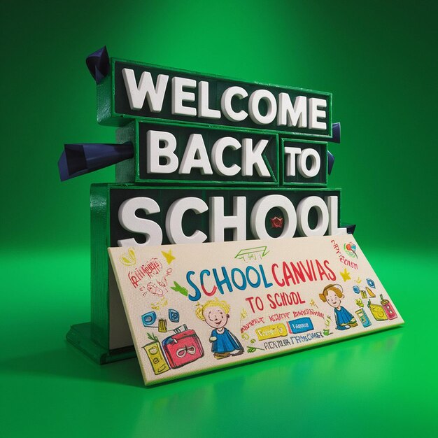 Welcome back to school doodle text with rocket launch learning items in chalkboard background