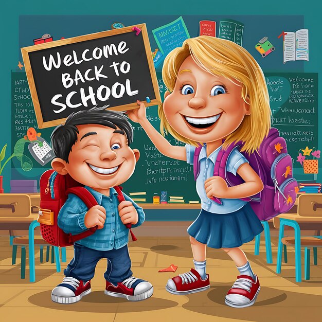 welcome back to school flat background illustration