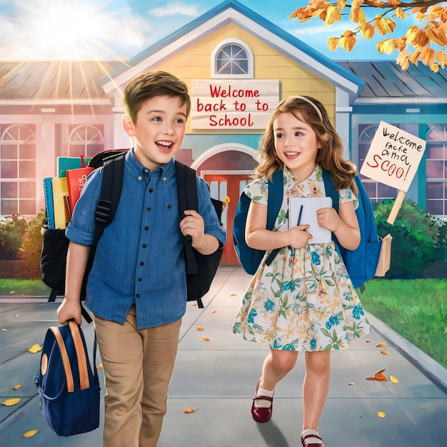 welcome back to school Little boy and girl design