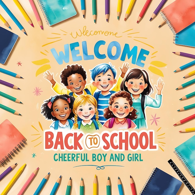 Welcome Back to School Vibrant Kids Illustration