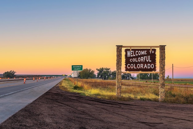 Welcome to colorful Colorado street sign along Interstate I76