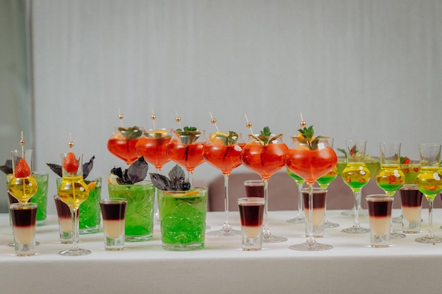 Welcome drink with cocktail glasses and drinks at an event alcoholic beverages at a wedding