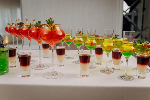 Welcome drink with cocktail glasses and drinks at an event alcoholic beverages at a wedding