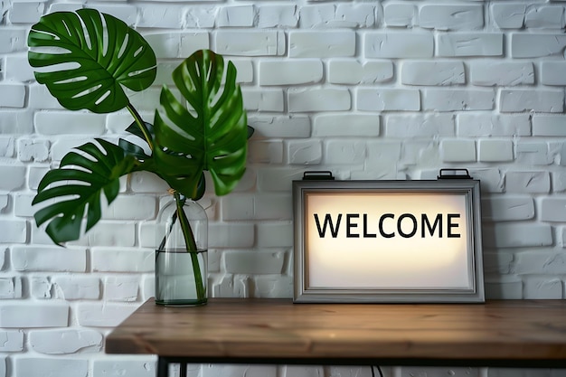 Photo welcome sign on wooden table